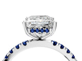 White gold Princess Cut Diamond Pave Band Solitaire Ring with Round with Blue Sapphire side stone and Prong Setting_4