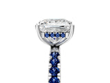 White gold Princess Cut Diamond Pave Band Solitaire Ring with Round with Blue Sapphire side stone and Prong Setting_5