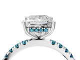 White gold Princess Cut Diamond Pave Band Solitaire Ring with Round with Blue Topaz side stone and Prong Setting_16