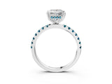White gold Princess Cut Diamond Pave Band Solitaire Ring with Round with Blue Topaz side stone and Prong Setting_3