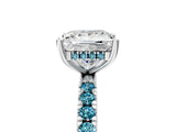 White gold Princess Cut Diamond Pave Band Solitaire Ring with Round with Blue Topaz side stone and Prong Setting_5