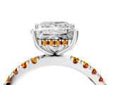 White gold Princess Cut Diamond Pave Band Solitaire Ring with Round with Citrine side stone and Prong Setting_16