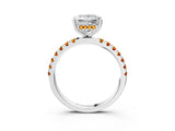 White gold Princess Cut Diamond Pave Band Solitaire Ring with Round with Citrine side stone and Prong Setting_3