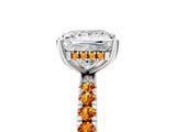 White gold Princess Cut Diamond Pave Band Solitaire Ring with Round with Citrine side stone and Prong Setting_5