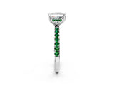 White gold Princess Cut Diamond Pave Band Solitaire Ring with Round with Emerald side stone and Prong Setting_14
