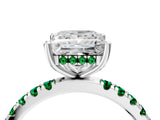 White gold Princess Cut Diamond Pave Band Solitaire Ring with Round with Emerald side stone and Prong Setting_16