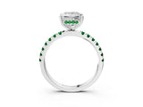 White gold Princess Cut Diamond Pave Band Solitaire Ring with Round with Emerald side stone and Prong Setting_3
