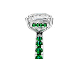 White gold Princess Cut Diamond Pave Band Solitaire Ring with Round with Emerald side stone and Prong Setting_5