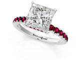White gold Princess Cut Diamond Pave Band Solitaire Ring with Round with Garnet side stone and Prong Setting_13