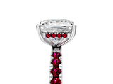 White gold Princess Cut Diamond Pave Band Solitaire Ring with Round with Garnet side stone and Prong Setting_5