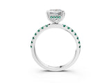 White gold Princess Cut Diamond Pave Band Solitaire Ring with Round with Green Sapphire side stone and Prong Setting_51