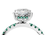 White gold Princess Cut Diamond Pave Band Solitaire Ring with Round with Green Sapphire side stone and Prong Setting_52