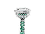 White gold Princess Cut Diamond Pave Band Solitaire Ring with Round with Green Sapphire side stone and Prong Setting_53