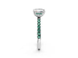 White gold Princess Cut Diamond Pave Band Solitaire Ring with Round with Green Sapphire side stone and Prong Setting_62