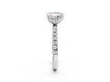 White gold Princess Cut Diamond Pave Band Solitaire Ring with Round with Moissanite side stone and Prong Setting_14
