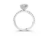 White gold Princess Cut Diamond Pave Band Solitaire Ring with Round with Moissanite side stone and Prong Setting_15