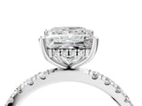 White gold Princess Cut Diamond Pave Band Solitaire Ring with Round with Moissanite side stone and Prong Setting_16