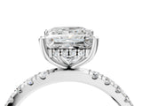 White gold Princess Cut Diamond Pave Band Solitaire Ring with Round with Moissanite side stone and Prong Setting_16