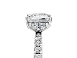 White gold Princess Cut Diamond Pave Band Solitaire Ring with Round with Moissanite side stone and Prong Setting_17