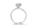 White gold Princess Cut Diamond Pave Band Solitaire Ring with Round with Moissanite side stone and Prong Setting_21