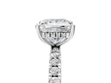 White gold Princess Cut Diamond Pave Band Solitaire Ring with Round with Moissanite side stone and Prong Setting_5