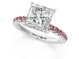 White gold Princess Cut Diamond Pave Band Solitaire Ring with Round with Morganite side stone and Prong Setting_1