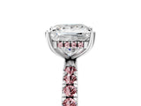White gold Princess Cut Diamond Pave Band Solitaire Ring with Round with Morganite side stone and Prong Setting_5
