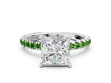 White gold Princess Cut Diamond Pave Band Solitaire Ring with Round with Peridot side stone and Prong Setting_12