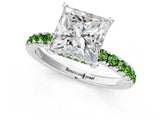 White gold Princess Cut Diamond Pave Band Solitaire Ring with Round with Peridot side stone and Prong Setting_13