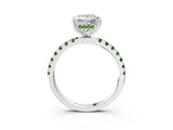 White gold Princess Cut Diamond Pave Band Solitaire Ring with Round with Peridot side stone and Prong Setting_15