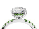 White gold Princess Cut Diamond Pave Band Solitaire Ring with Round with Peridot side stone and Prong Setting_16