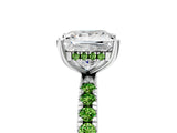 White gold Princess Cut Diamond Pave Band Solitaire Ring with Round with Peridot side stone and Prong Setting_29