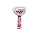 White gold Princess Cut Diamond Pave Band Solitaire Ring with Round with Pink Sapphire side stone and Prong Setting_17