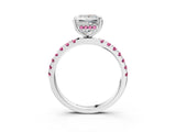 White gold Princess Cut Diamond Pave Band Solitaire Ring with Round with Pink Sapphire side stone and Prong Setting_27
