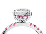 White gold Princess Cut Diamond Pave Band Solitaire Ring with Round with Pink Sapphire side stone and Prong Setting_28