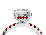 White gold Princess Cut Diamond Pave Band Solitaire Ring with Round with Ruby side stone and Prong Setting_16