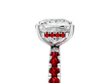 White gold Princess Cut Diamond Pave Band Solitaire Ring with Round with Ruby side stone and Prong Setting_17