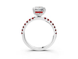 White gold Princess Cut Diamond Pave Band Solitaire Ring with Round with Ruby side stone and Prong Setting_3