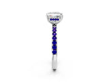 White gold Princess Cut Diamond Pave Band Solitaire Ring with Round with Tanzanite side stone and Prong Setting_14