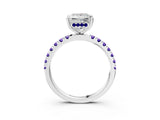 White gold Princess Cut Diamond Pave Band Solitaire Ring with Round with Tanzanite side stone and Prong Setting_15