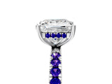 White gold Princess Cut Diamond Pave Band Solitaire Ring with Round with Tanzanite side stone and Prong Setting_17