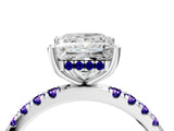 White gold Princess Cut Diamond Pave Band Solitaire Ring with Round with Tanzanite side stone and Prong Setting_4