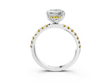 White gold Princess Cut Diamond Pave Band Solitaire Ring with Round with Yellow Sapphire side stone and Prong Setting_15