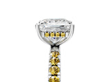 White gold Princess Cut Diamond Pave Band Solitaire Ring with Round with Yellow Sapphire side stone and Prong Setting_17