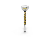 White gold Princess Cut Diamond Pave Band Solitaire Ring with Round with Yellow Sapphire side stone and Prong Setting_26
