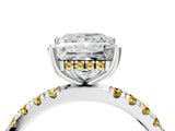 White gold Princess Cut Diamond Pave Band Solitaire Ring with Round with Yellow Sapphire side stone and Prong Setting_28