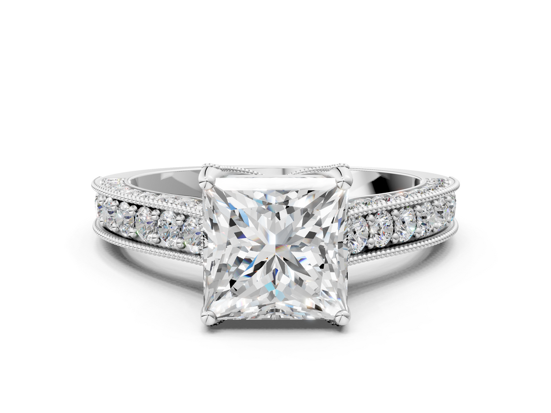 White gold Princess Cut Diamond Pave Band with Four-Prong Setting_20