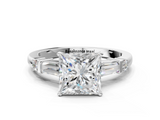 White gold Princess Cut Diamond Ring with Baguette Side Stones, Channel Set Band, and Four-Prong Setting_24