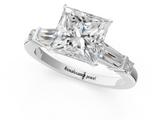 White gold Princess Cut Diamond Ring with Baguette Side Stones, Channel Set Band, and Four-Prong Setting_25