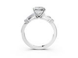 White gold Princess Cut Diamond Ring with Baguette Side Stones, Channel Set Band, and Four-Prong Setting_27